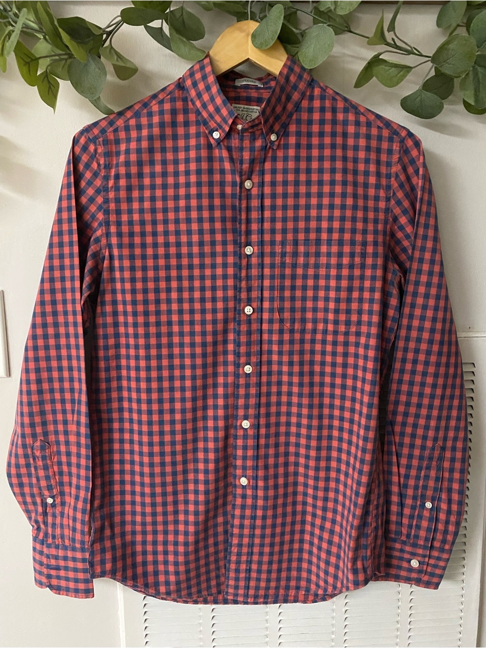 J. Crew Red and Navy Gingham Button-Down Shirt